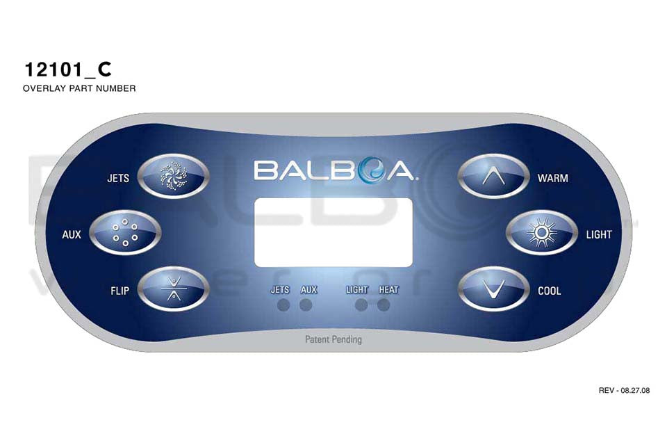 Balboa Top Side Panel TP600CE met functies voor Jets, Aux, Warmte en Licht, ideaal voor jacuzzi pomp bediening Balboa.