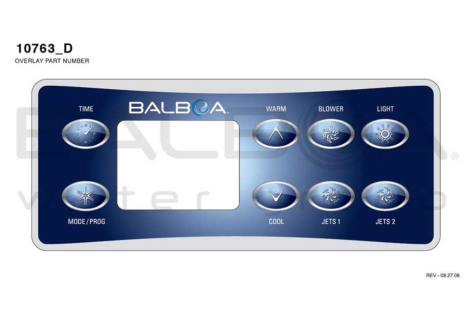 Balboa Balboa | Top Side Panel VL801D met knoppen voor tijd, mode, warm, cool, blower, jets en licht, Balboa